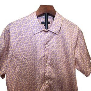Ted Baker London Mens Geometric Maze Short Sleeve Button Up Shirt Purple Large
